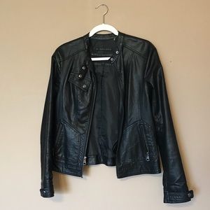 Faux Leather Jacket with Silver Metal Details